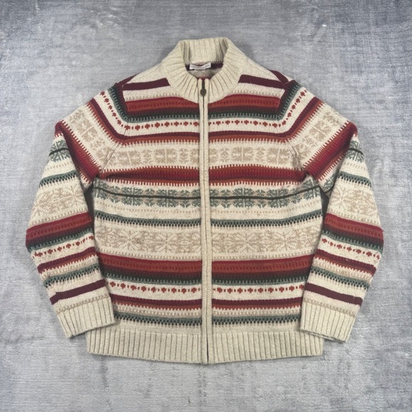 Northern Reflections Sweaters - Northern Reflections Sweater Womens Medium Cream Striped Fair Isle Knit Fall